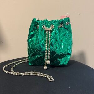Shiny Green Drawstring Bag